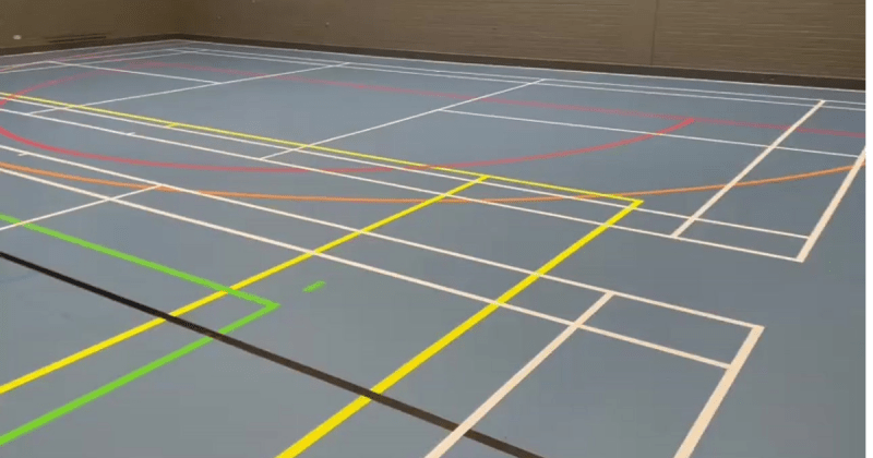 Blackpool college restoration sports hall floor and new line marking