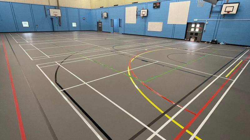 Brand new PU floor with courtmarkings by CMUK in Hampshire