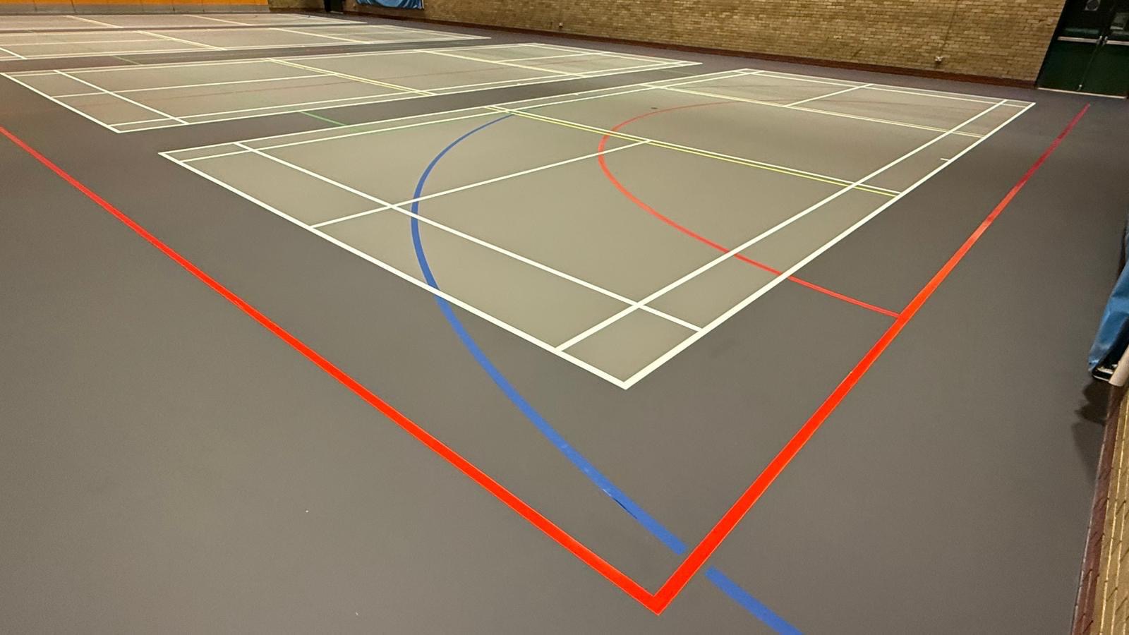 Line Marking on grey PU Floor by Court Marking UK